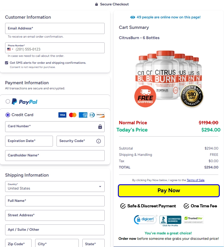 citrus burn order page